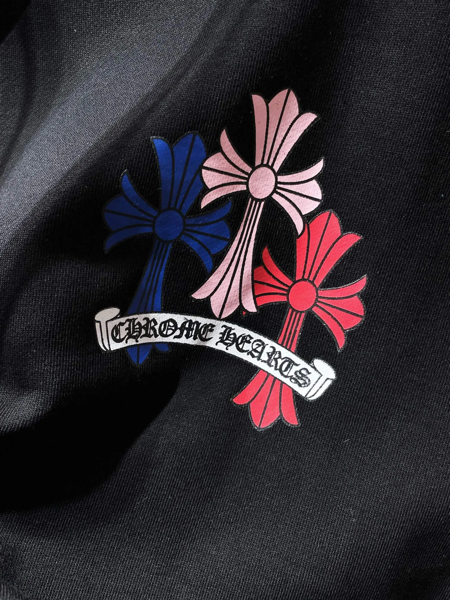 P246 Chrome Hearts Autumn and Winter 2025 simultaneous sale at counters❤️ Chrome Classic Color Phantom Cross Letter Flower Arm Hooded Sweatshirt Imported environmentally friendly glue printing and dyeing Improved customized version of 1:1 high-gram weight high-quality fabric Recommended Color: Black White Code Number: S, M, L, XL.